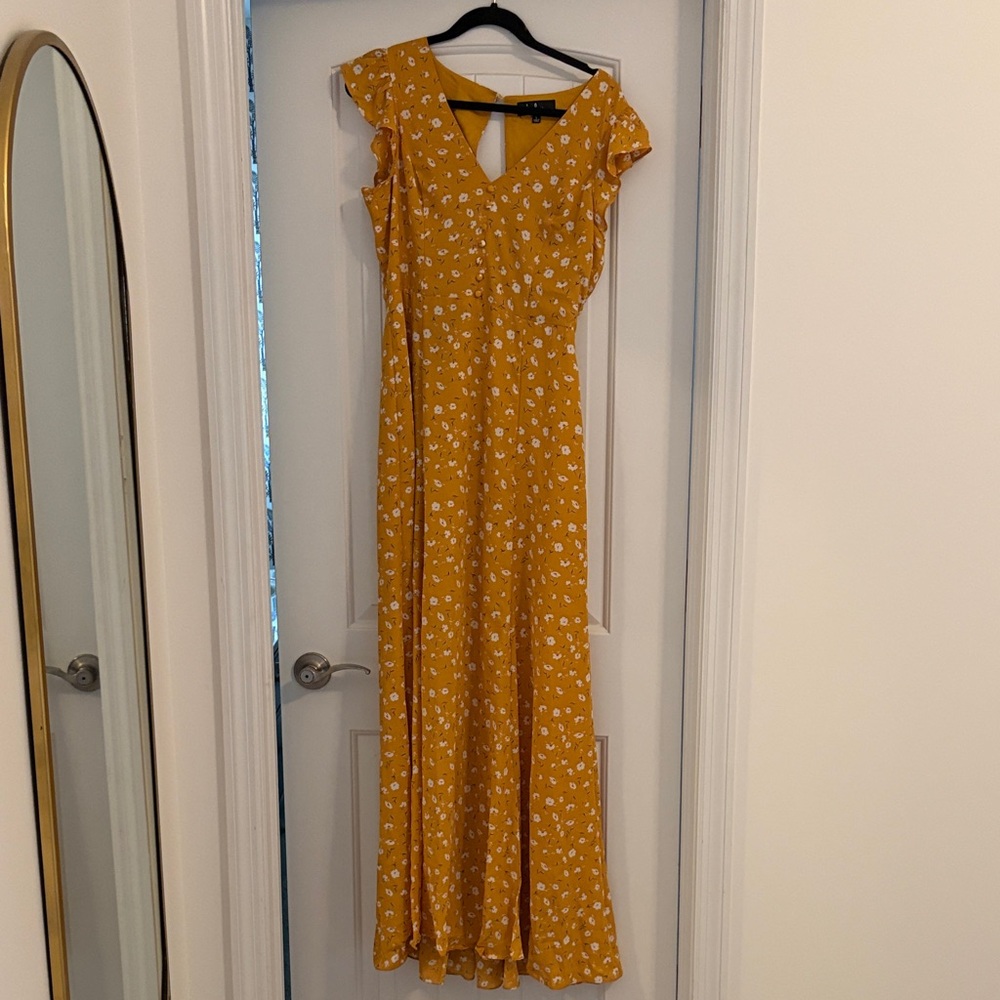 Lulu's Mustard Floral Maxi Dress